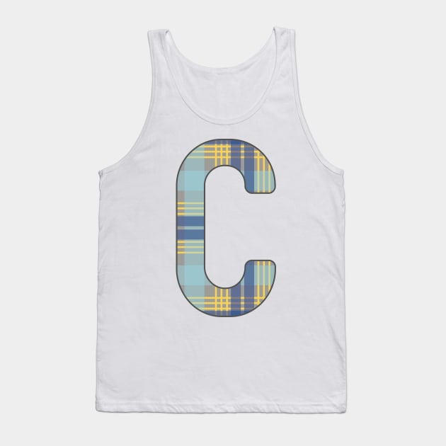 Monogram Letter C, Blue, Yellow and Grey Scottish Tartan Style Typography Design Tank Top by MacPean